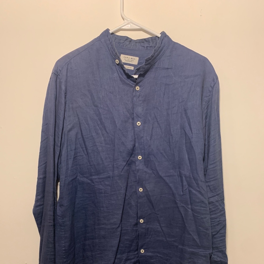 Band collar summer button up
